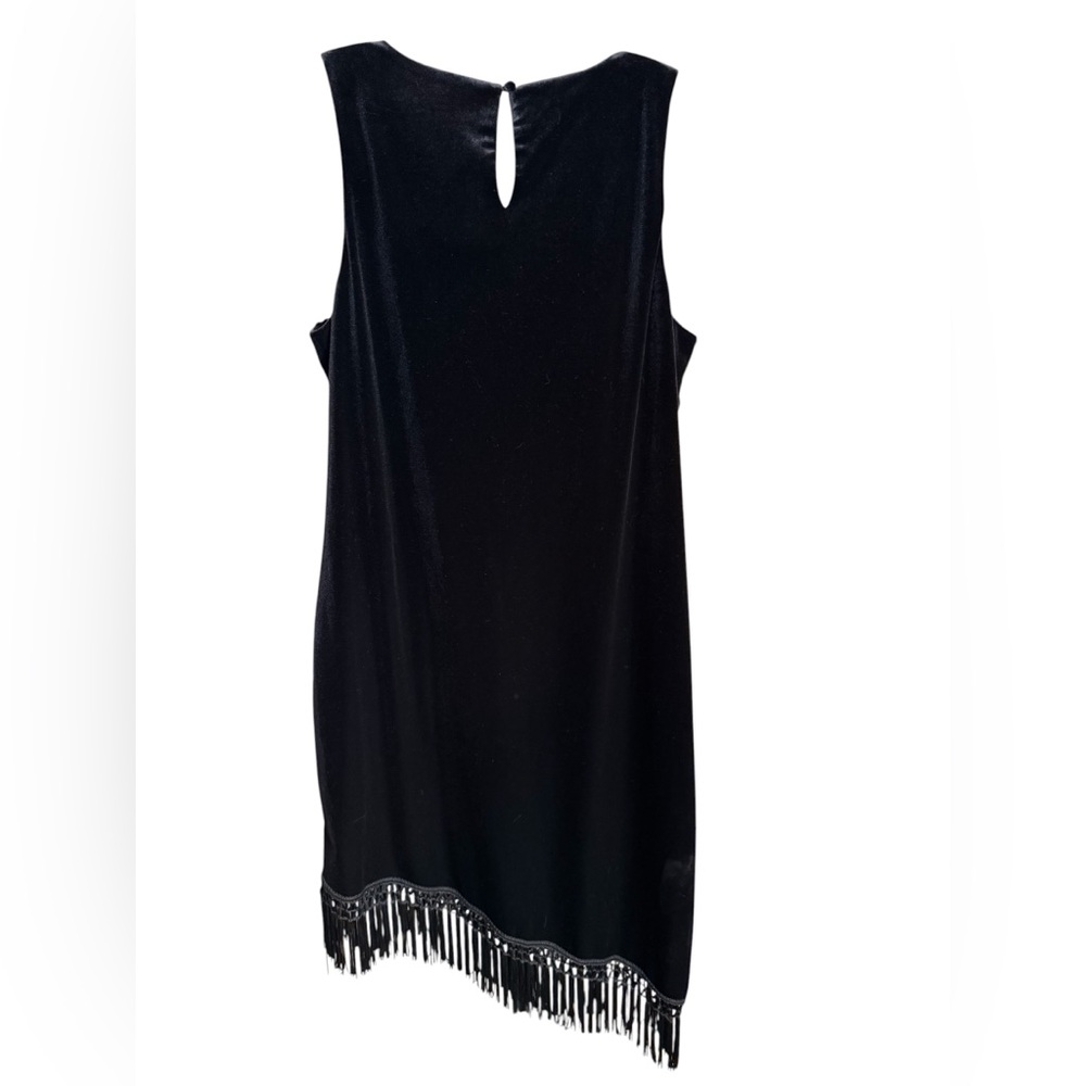 Style & Co. Black Velvet Burnout Sleeveless Sheath Dress with Tassel Fringe - Picture 5 of 8